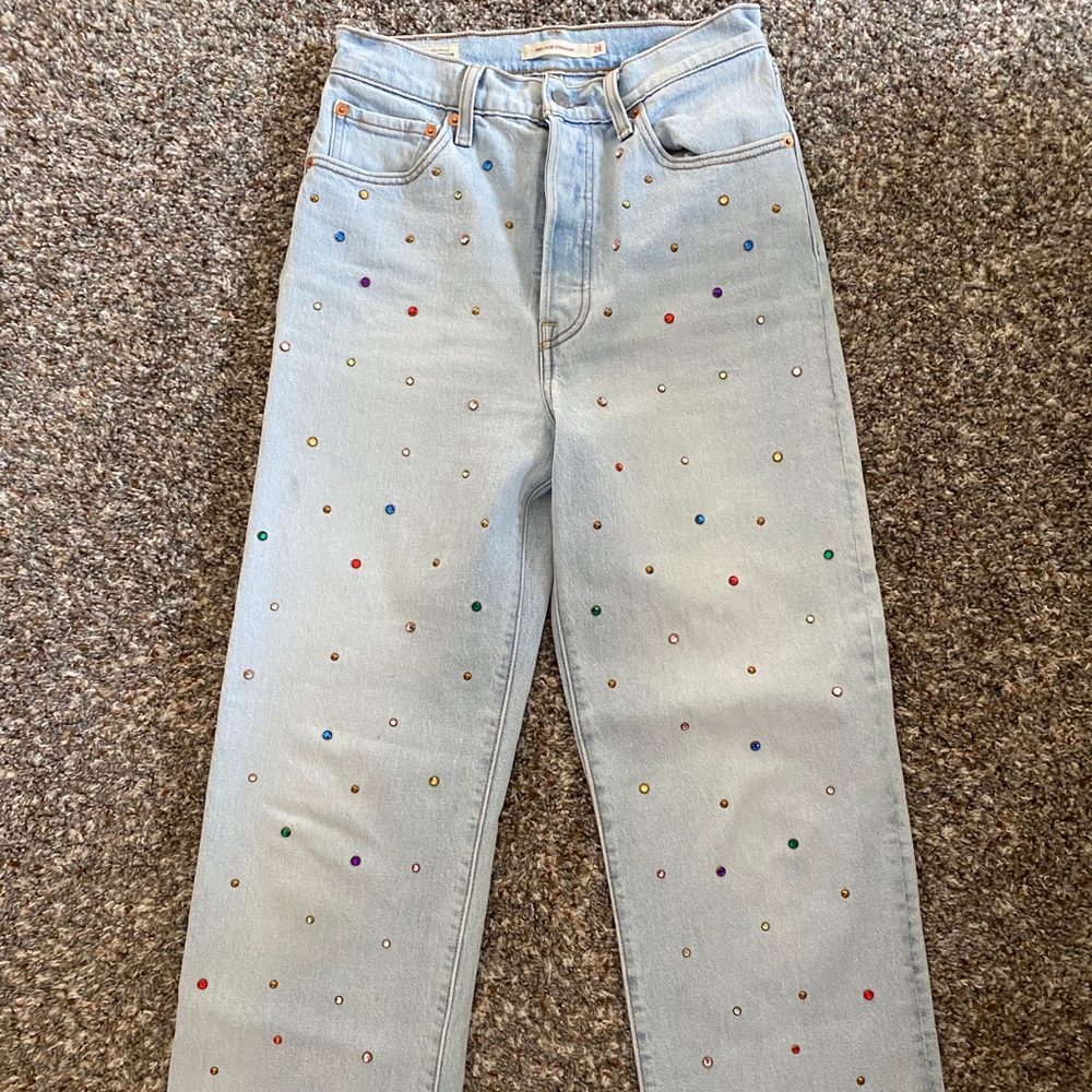 Levi’s high waisted straight jeans with studs